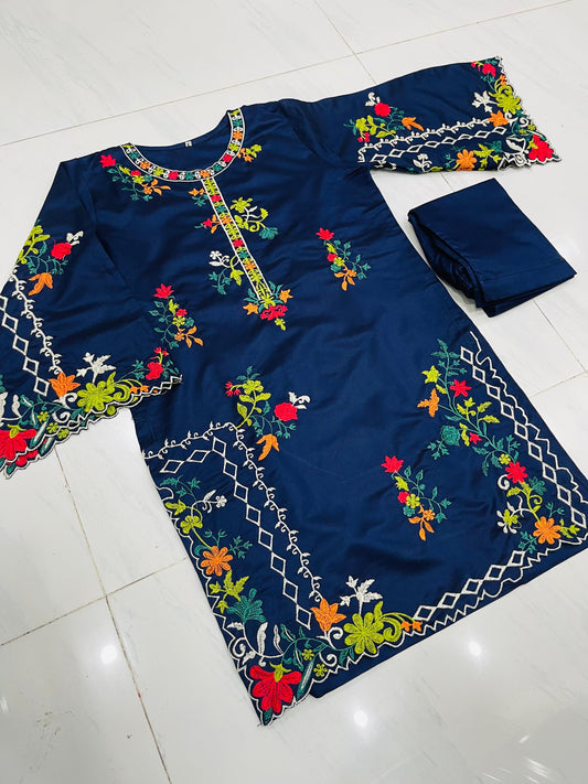 KHADI CUTWORK NAVY 2PCS